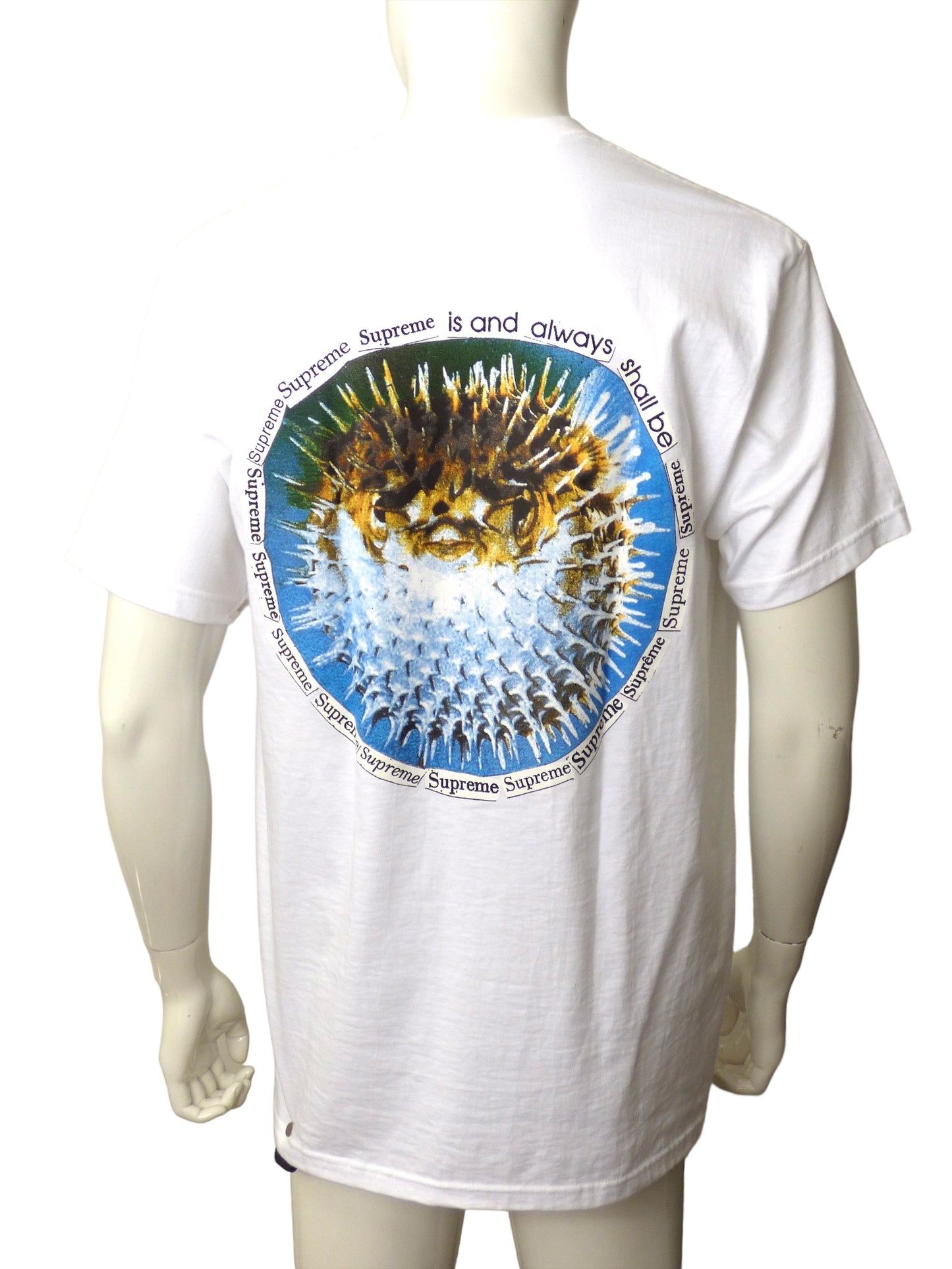 SUPREME- 2023 White Blow Fish Graphic Print T-Shirt, Size Large