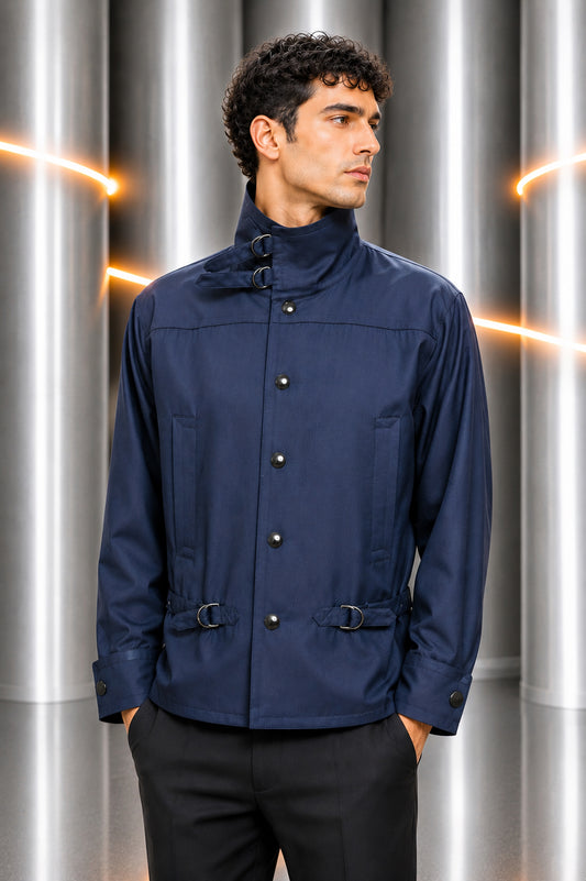 PIERRE CARDIN - 1990s Navy Gabardine Jacket, Size-Large