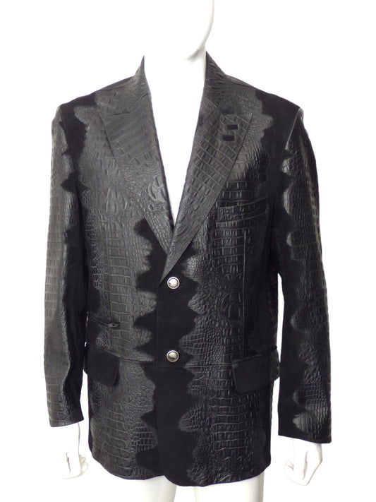 LANSKY BROS- Black Embossed Leather Blazer, Size XL