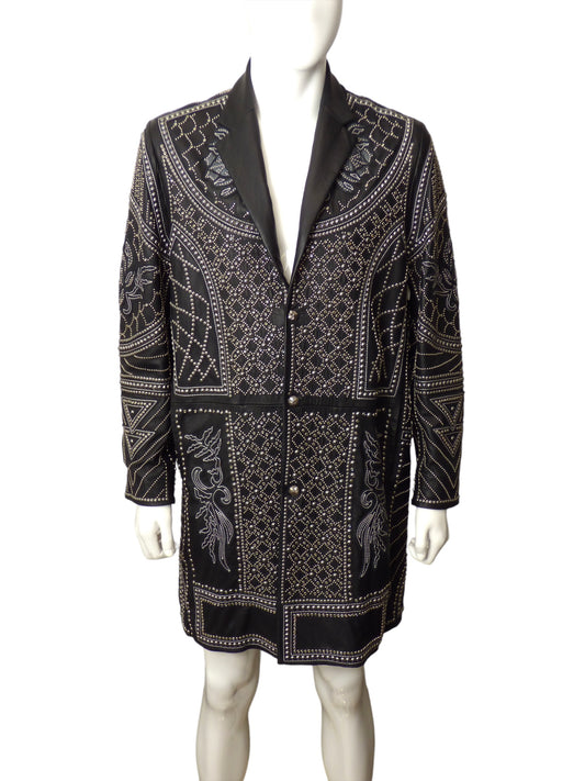 KIPPY'S-Custom Silver Studded Leather Coat, Size-XLarge