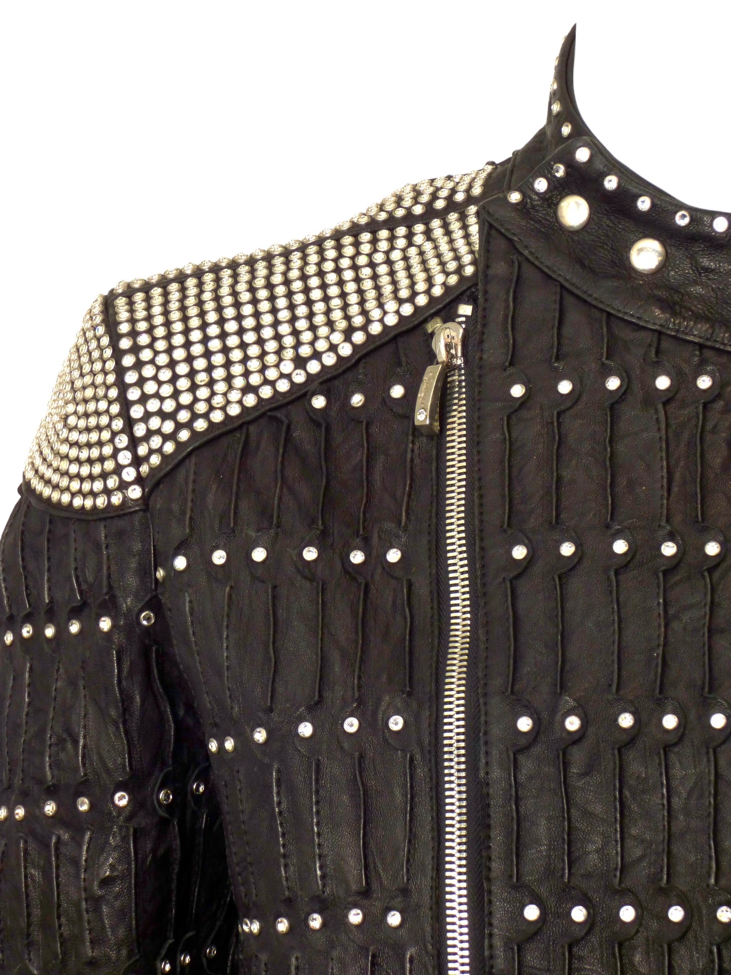 KIPPYS- Black Leather Rhinestone Jacket, Size Large