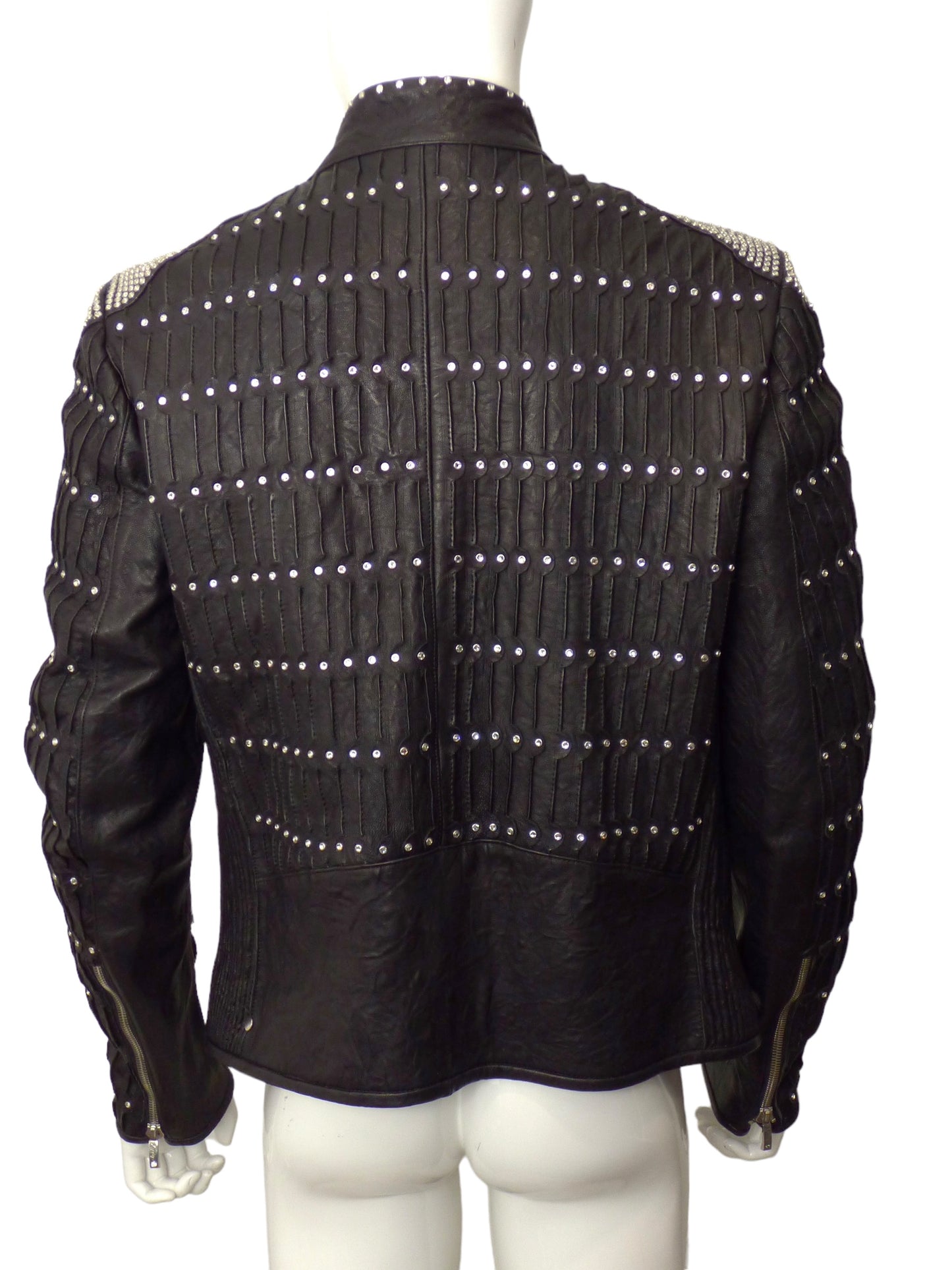 KIPPYS- Black Leather Rhinestone Jacket, Size Large