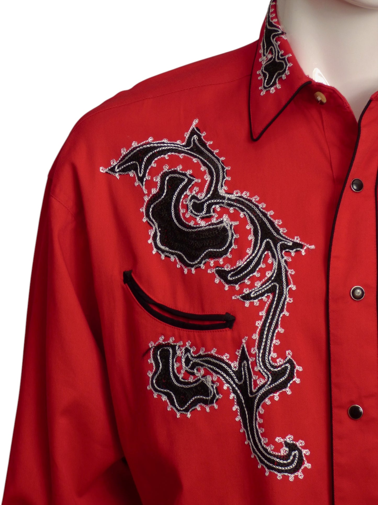 ROCKMOUNT- Red Embroidered Western Shirt, Size Large