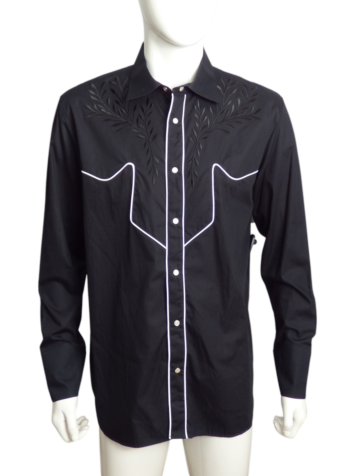 MANUEL-Black Embroidered Cotton Western Shirt, Size-XLarge