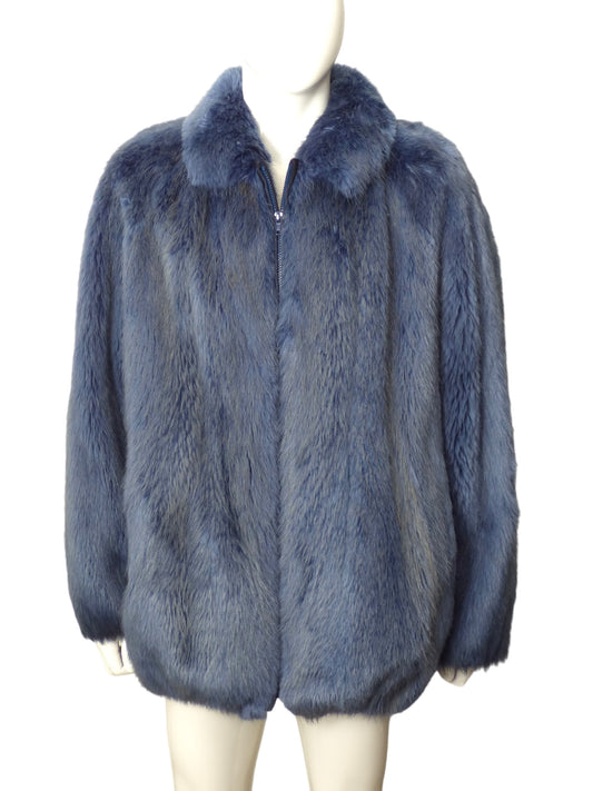 Dyed Blue Fox Fur Coat, Size-2XL