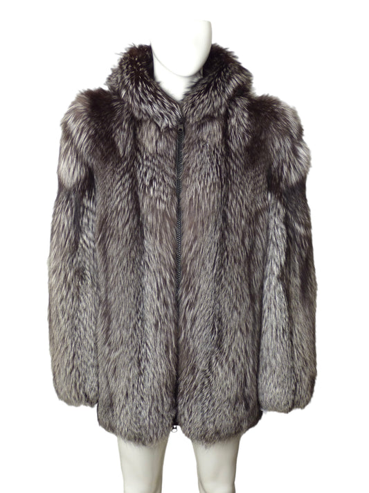 Silver Tip Fox Fur Coat, Size-2XL