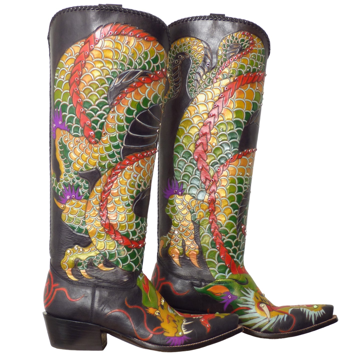 ROCKETBUSTER- Chinese Dragon Painted Boots, Size 9 1/2D