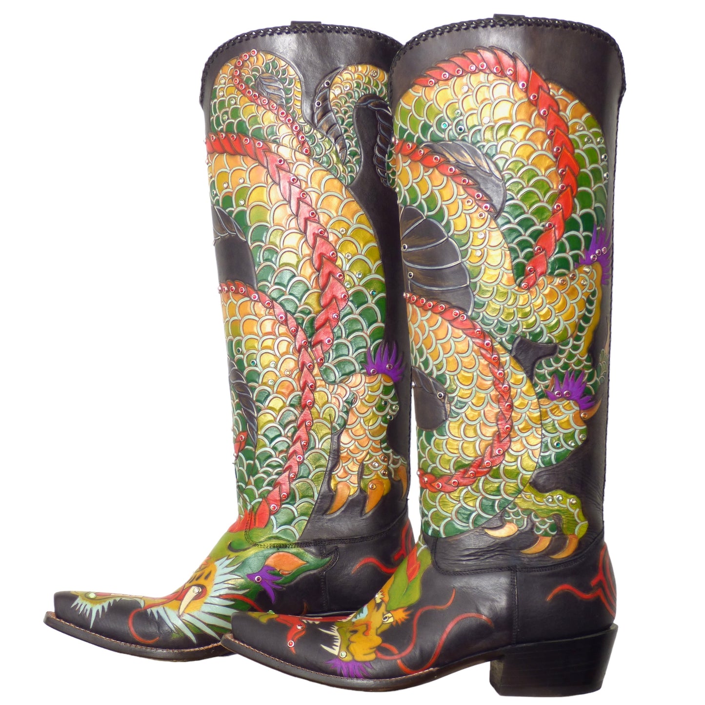 ROCKETBUSTER- Chinese Dragon Painted Boots, Size 9 1/2D