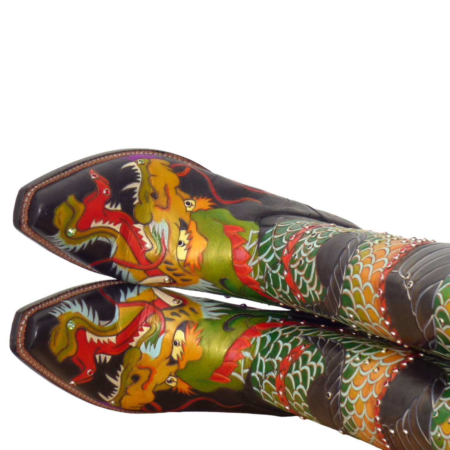 ROCKETBUSTER- Chinese Dragon Painted Boots, Size 9 1/2D