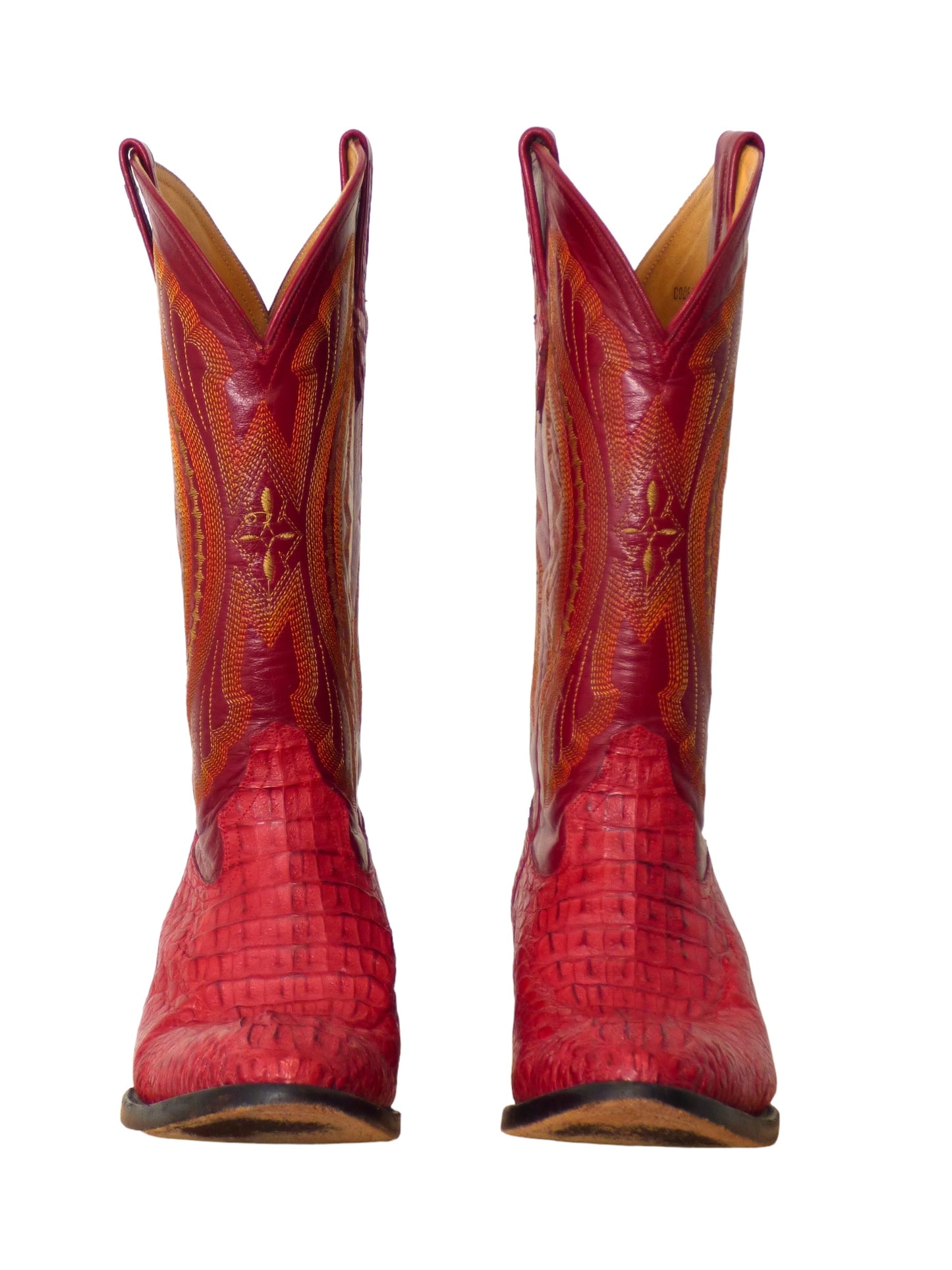 FERRINI- Red Leather & Cayman Boots, Size 9 1/2