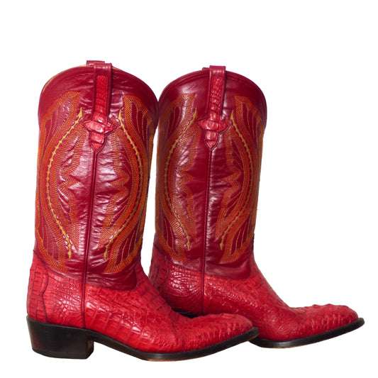 FERRINI- Red Leather & Cayman Boots, Size 9 1/2