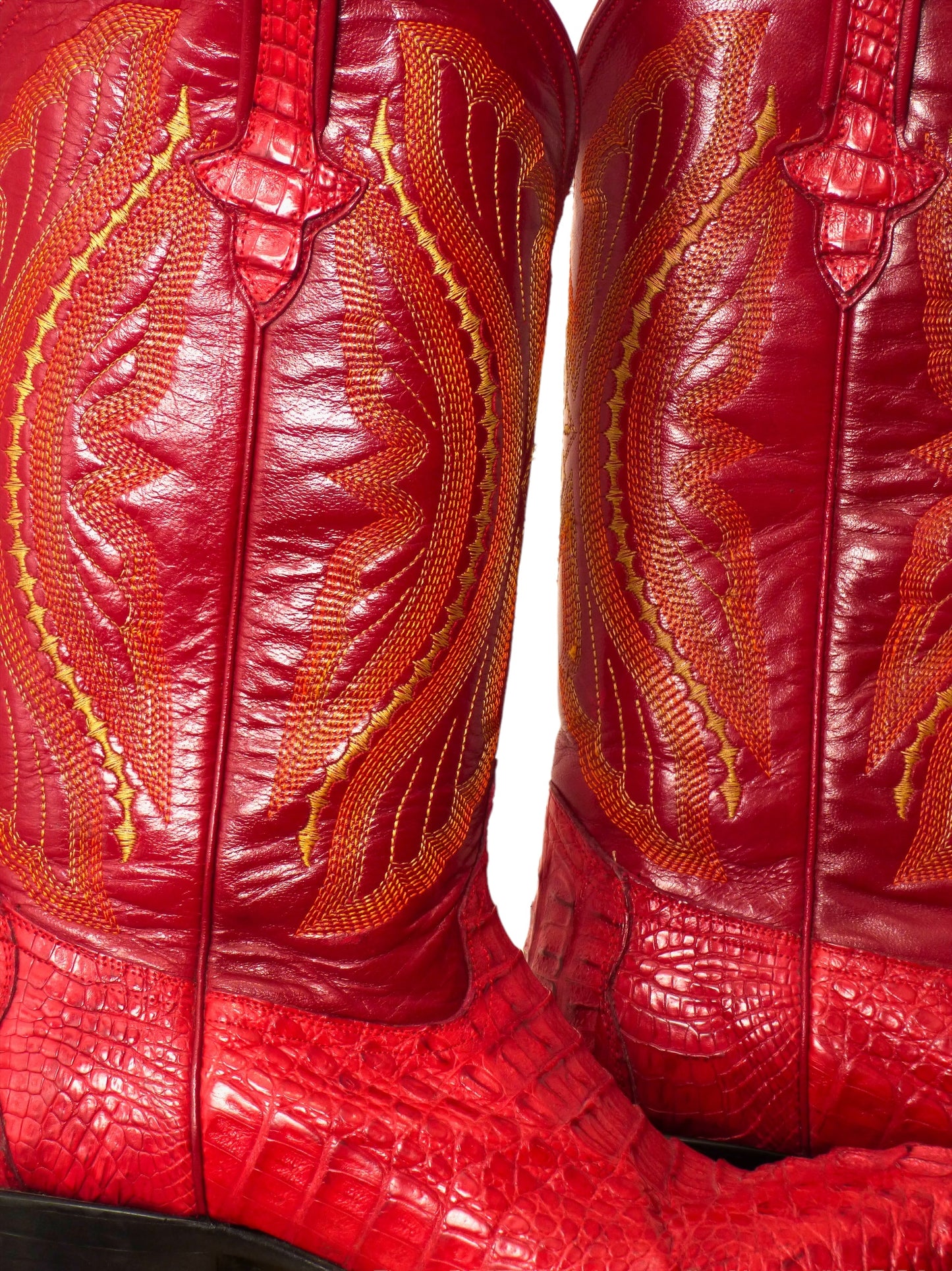 FERRINI- Red Leather & Cayman Boots, Size 9 1/2