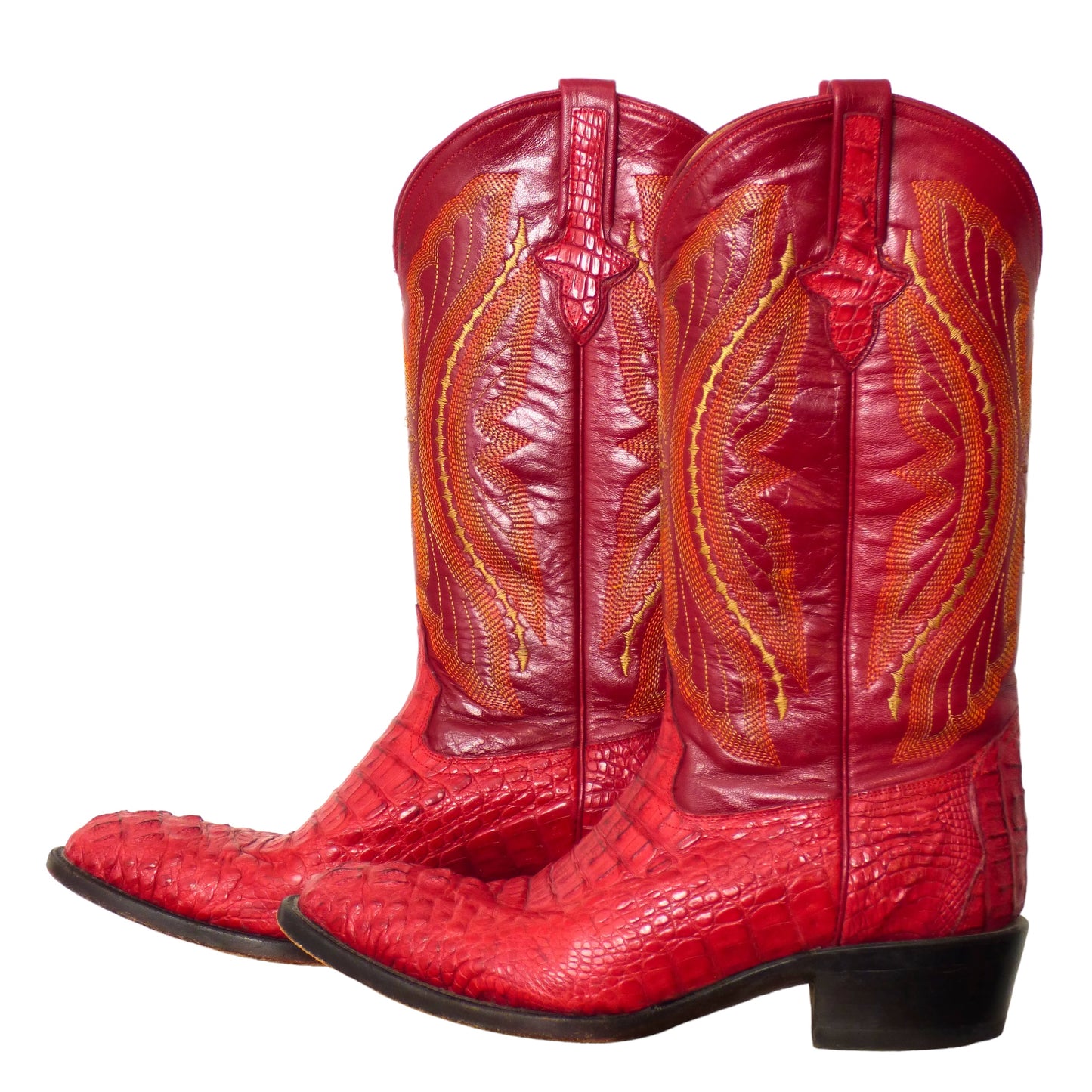 FERRINI- Red Leather & Cayman Boots, Size 9 1/2