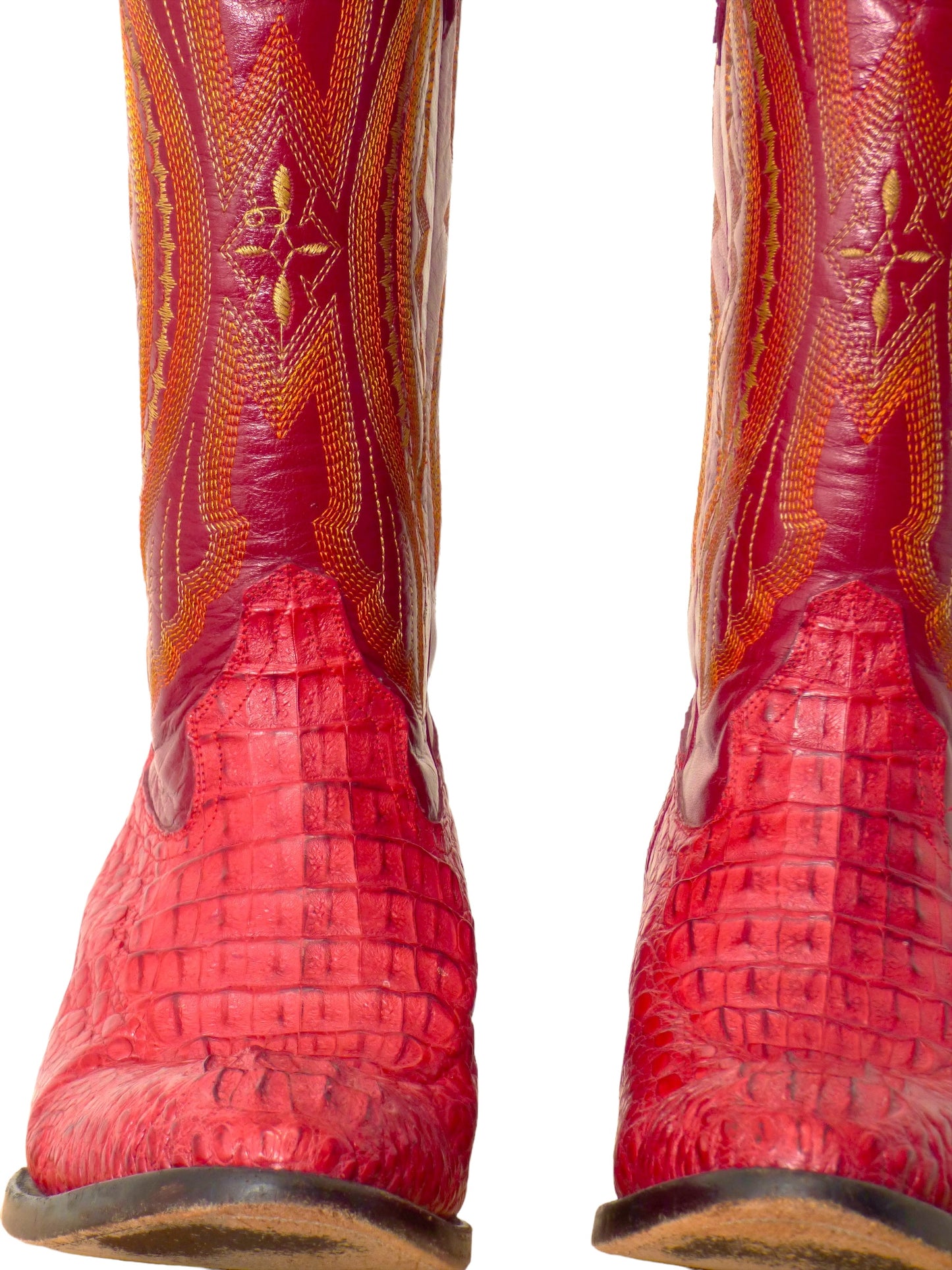 FERRINI- Red Leather & Cayman Boots, Size 9 1/2