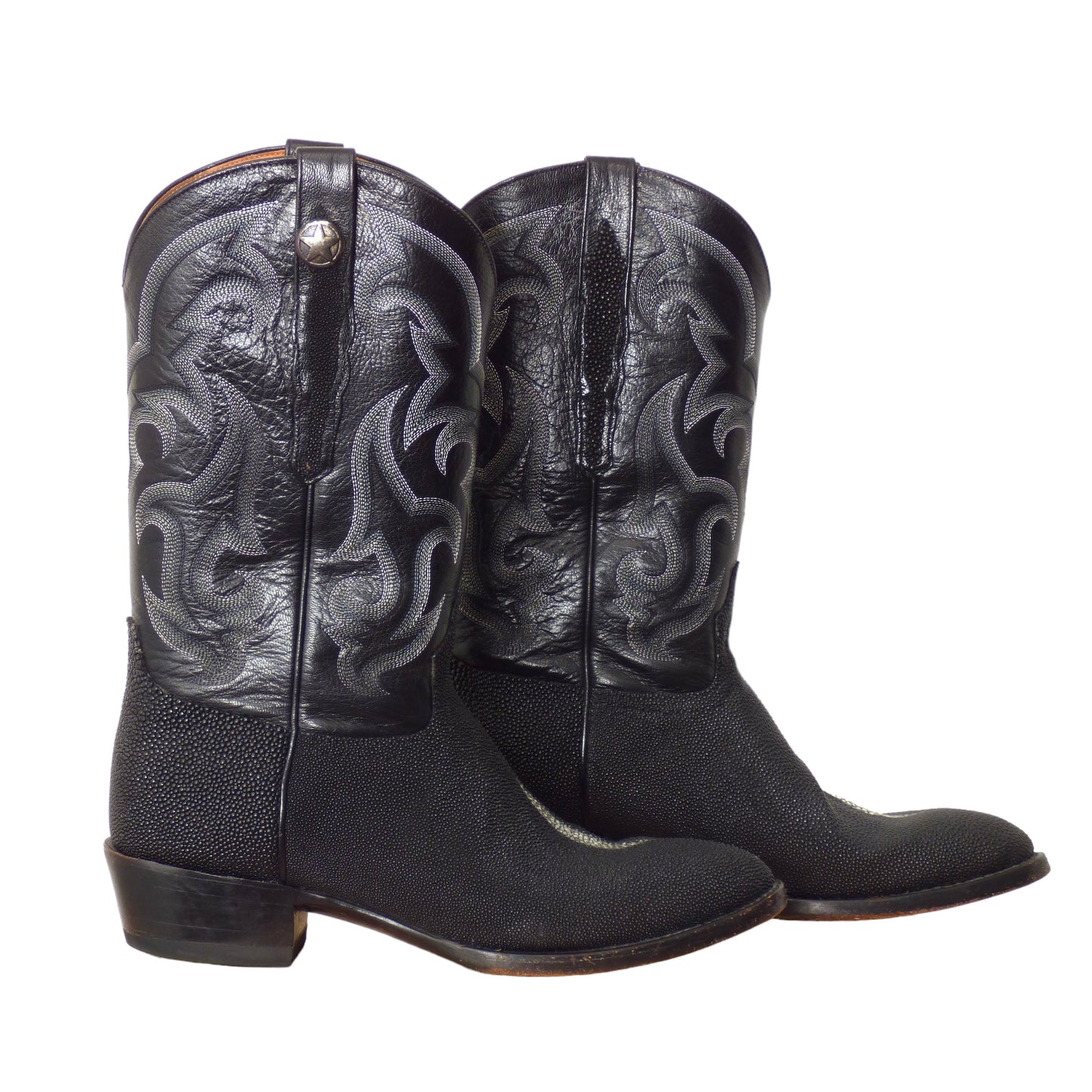 Embroidered  Leather & Stingray Boots, Size 10 1/2D