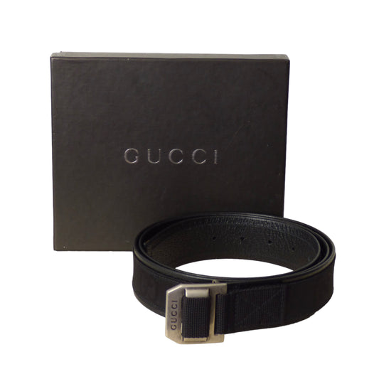 GUCCI - NIB Black Nylon Logo Belt, Waist-46