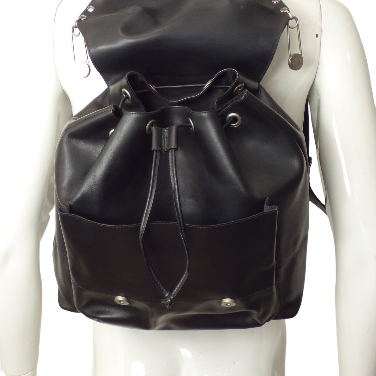 GIANNI VERSACE- 1994 Black Leather & Safety Pin Back Pack