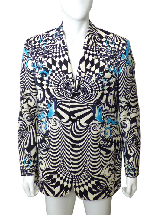 VERSUS VERSACE- 1990s Wool Print Blazer, Size 2XL