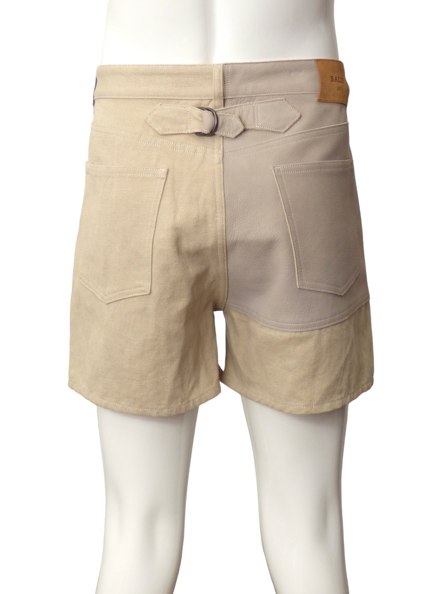 BALLY-NWT Tan Denim & Leather Shorts, Waist-34"