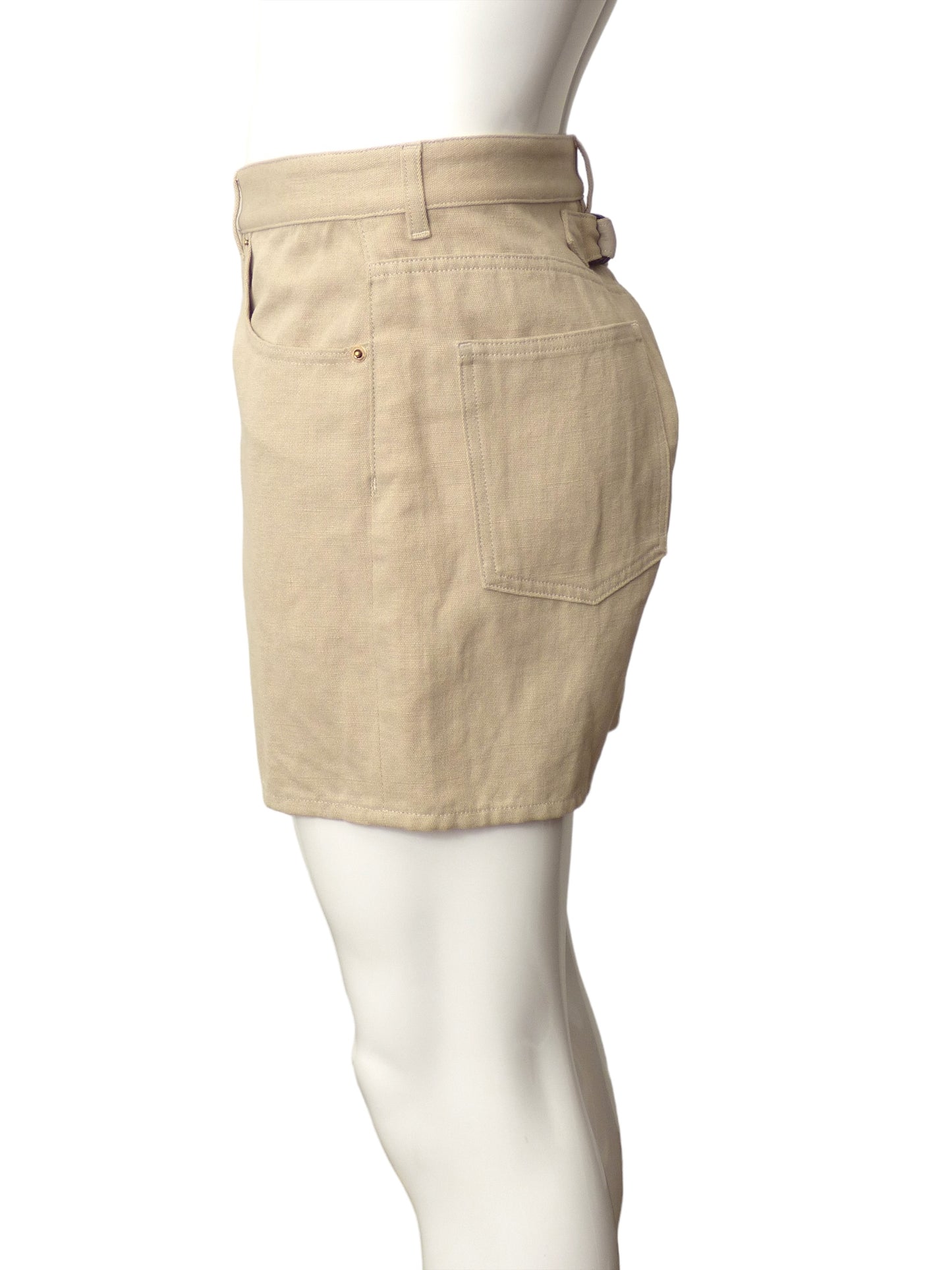 BALLY-NWT Tan Denim & Leather Shorts, Waist-34"