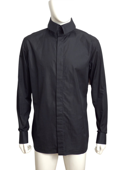 DIOR- Black Cotton L/S French Cuff Shirt, Size 2XL