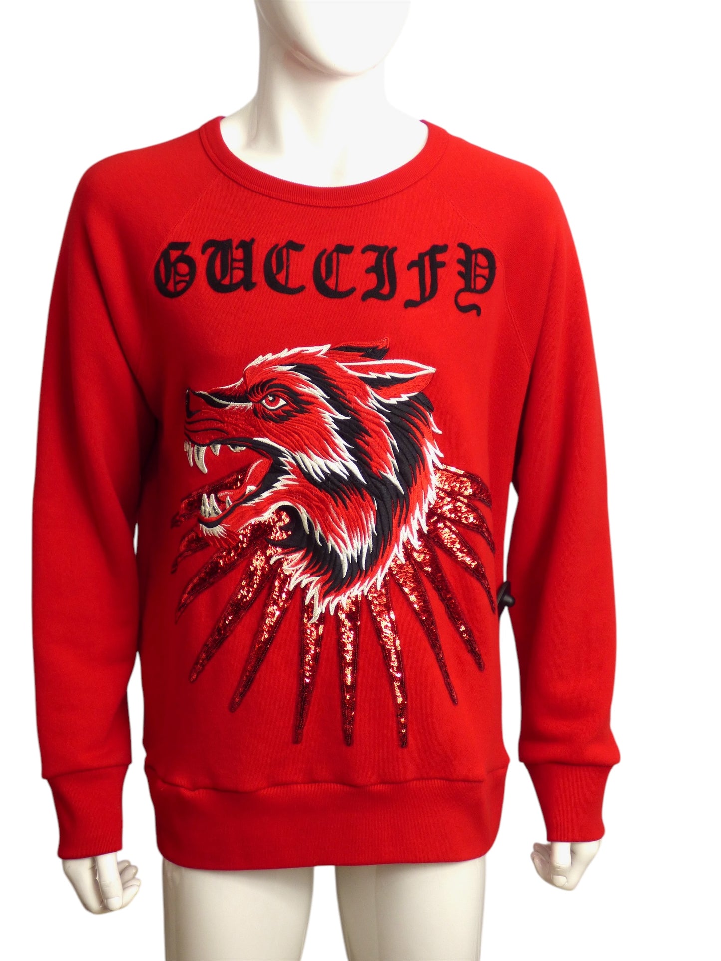 GUCCI- 2018 Red Sequin Wolf Sweater, Size XL