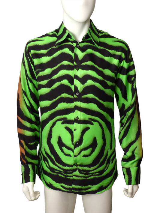 VERSACE-1990s Zebra Stripe Silk Twill Shirt, Size-Large