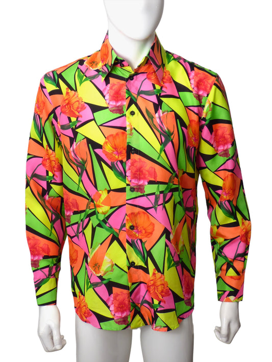 VERSACE-1990s Graphic Print Silk Shirt, Size-Large