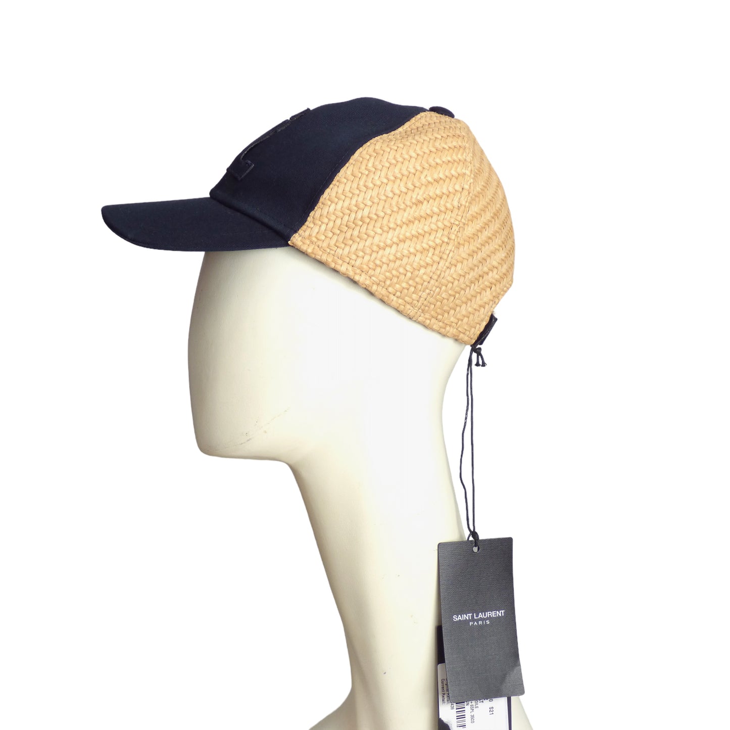 SAINT LAURENT- Twill & Straw Baseball Cap