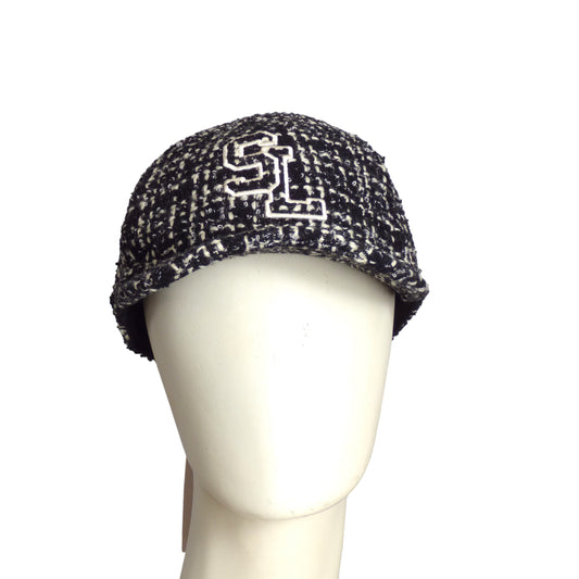 SAINT LAURENT- NWT Black & White Tweed Ball Cap-Small