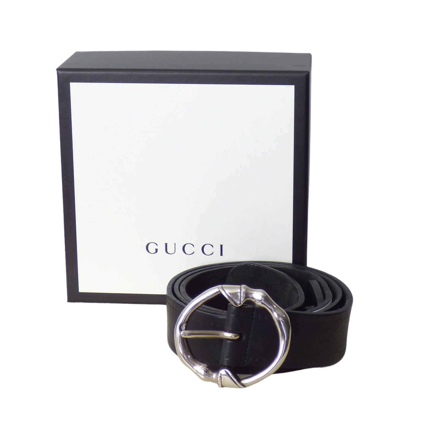 GUCCI - Black Leather & Chrome Belt, Waist-34"