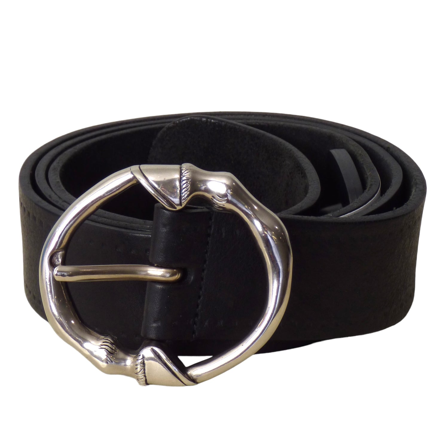 GUCCI - Black Leather & Chrome Belt, Waist-34"