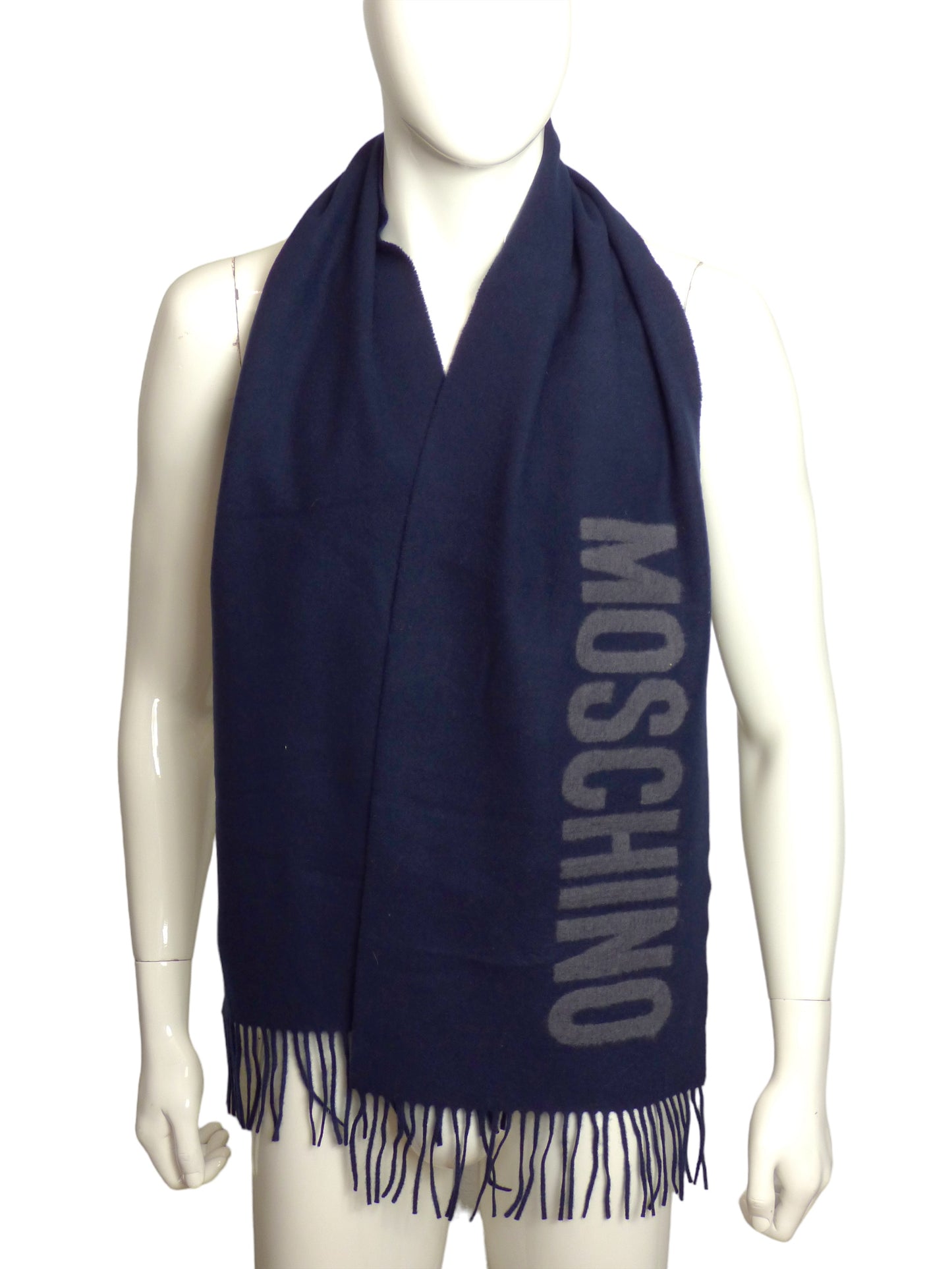 MOSCHINO- NWT Navy & Gray Wool Fringe Muffler