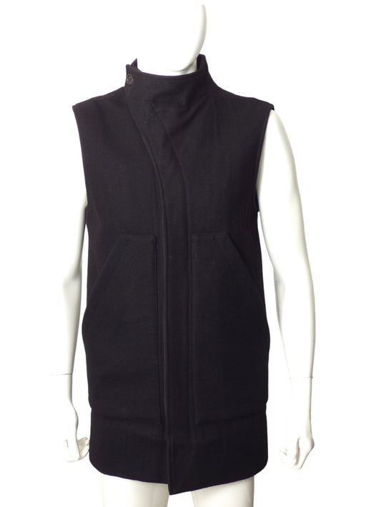 RICK OWENS- Black Wool Sleeveless Coats, Size Medium