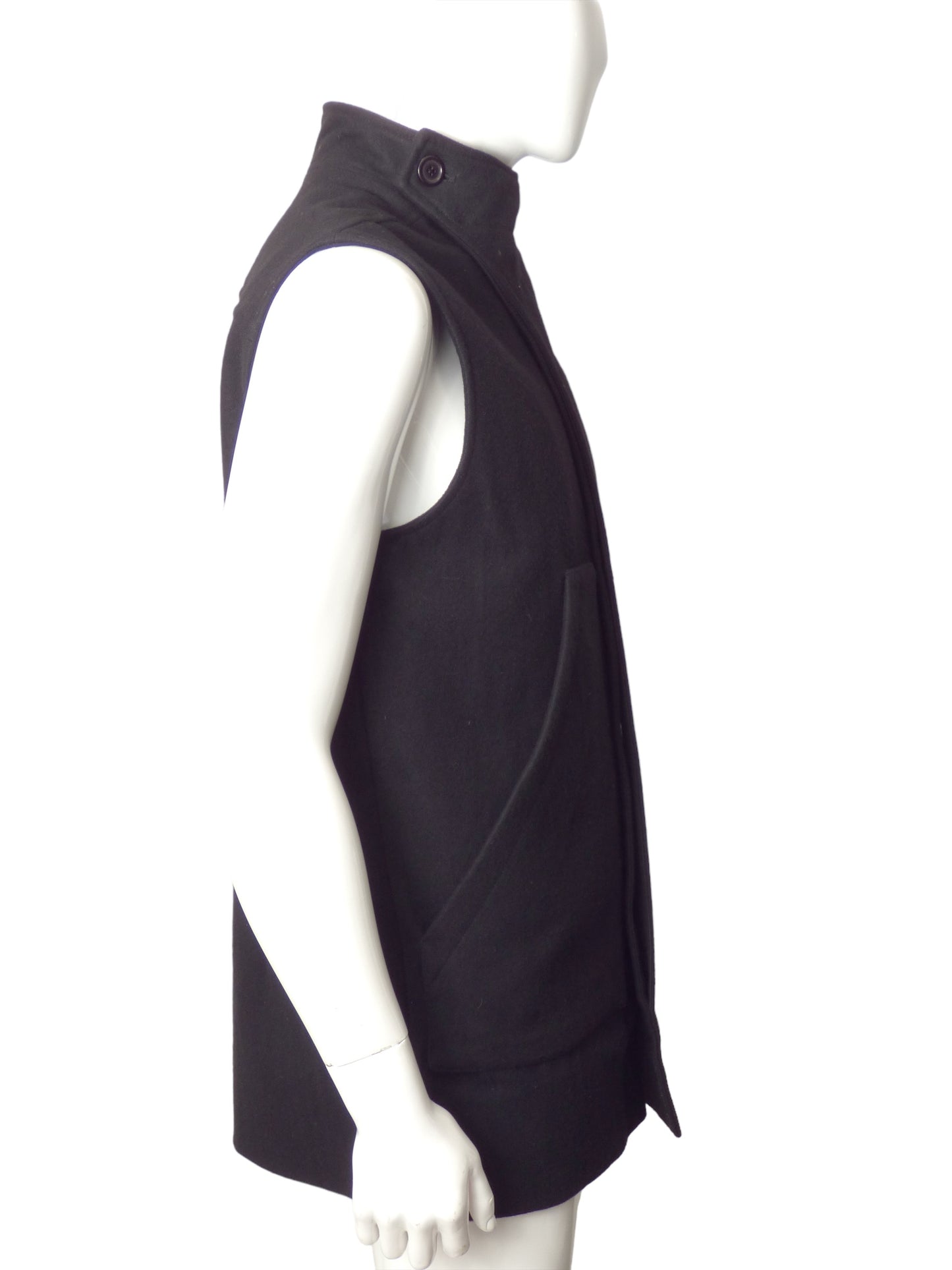 RICK OWENS- Black Wool Sleeveless Coats, Size Medium