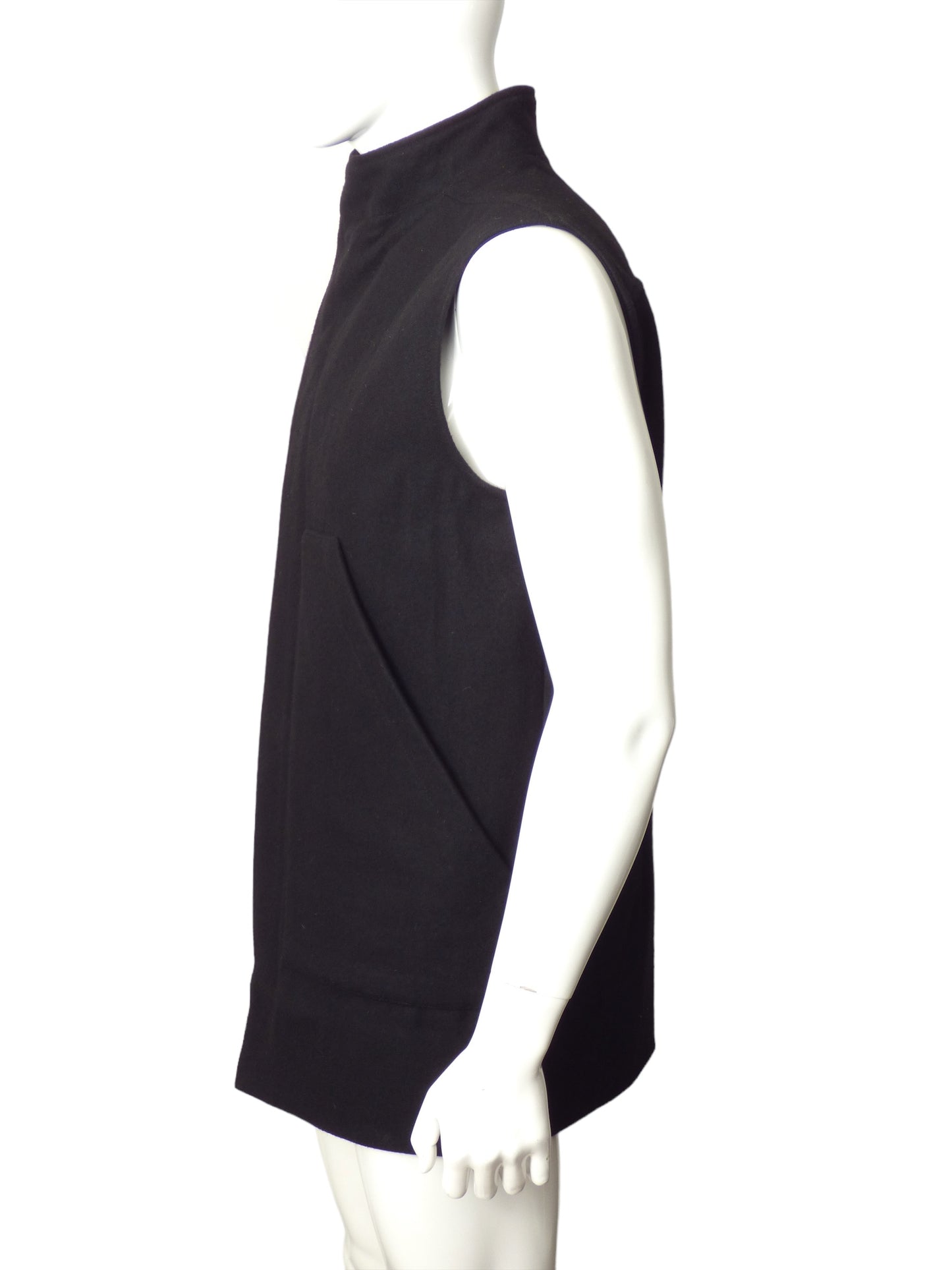 RICK OWENS- Black Wool Sleeveless Coats, Size Medium