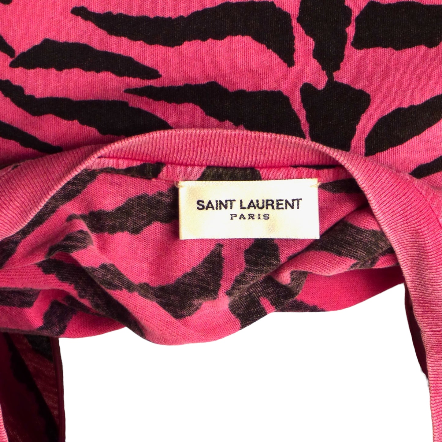 SAINT LAURENT- Pink Animal Stripe T-Shirt, Size Medium