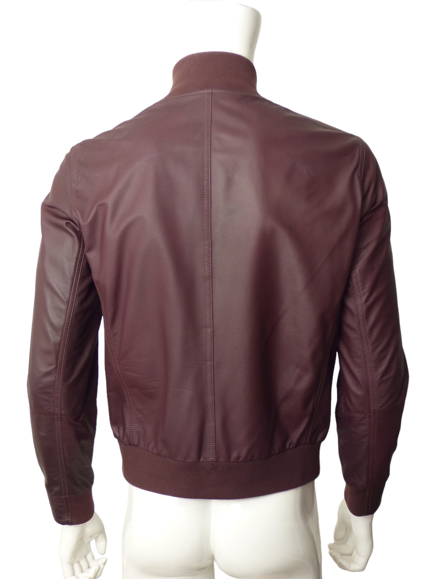 BRUNELLO CUCINELLI- Brown Leather Bomber Jacket, Size Small