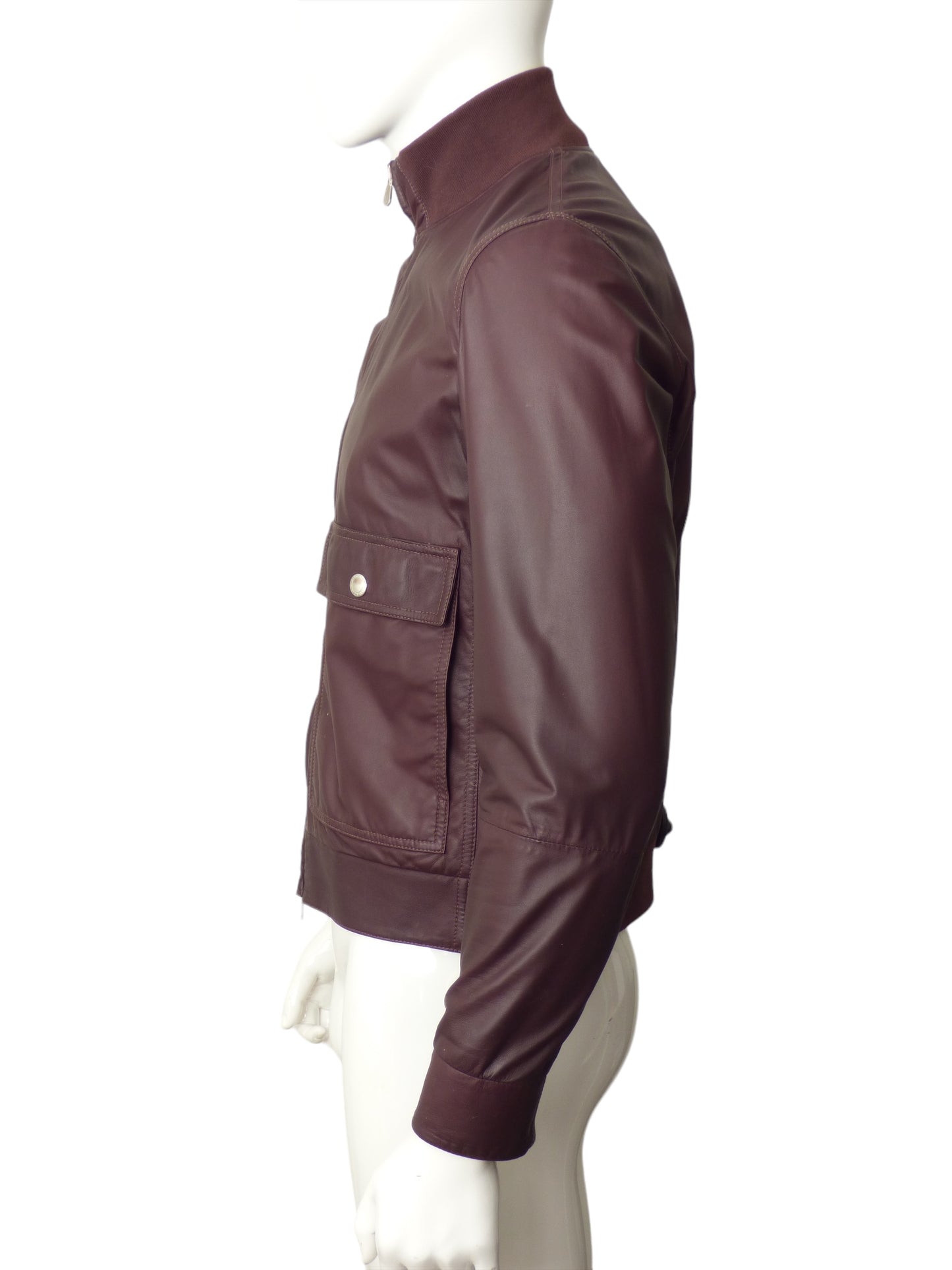 BRUNELLO CUCINELLI- Brown Leather Bomber Jacket, Size Small