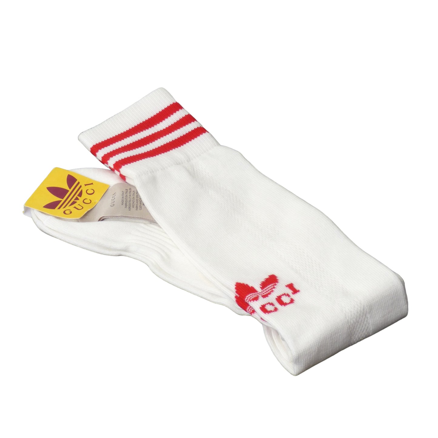 GUCCI X ADIDAS- 2022 NWT White & Red Logo Tube Socks, Multi Sizes Available