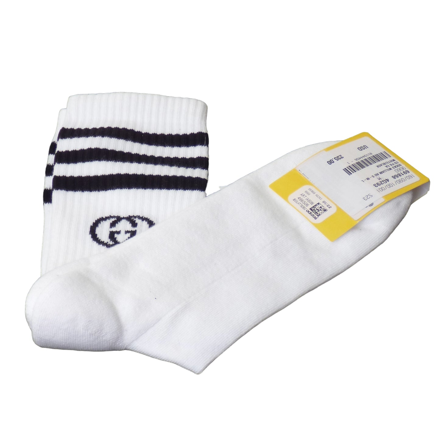 GUCCI X ADIDAS- NWT White & Black Cotton Crew Socks,Size Med