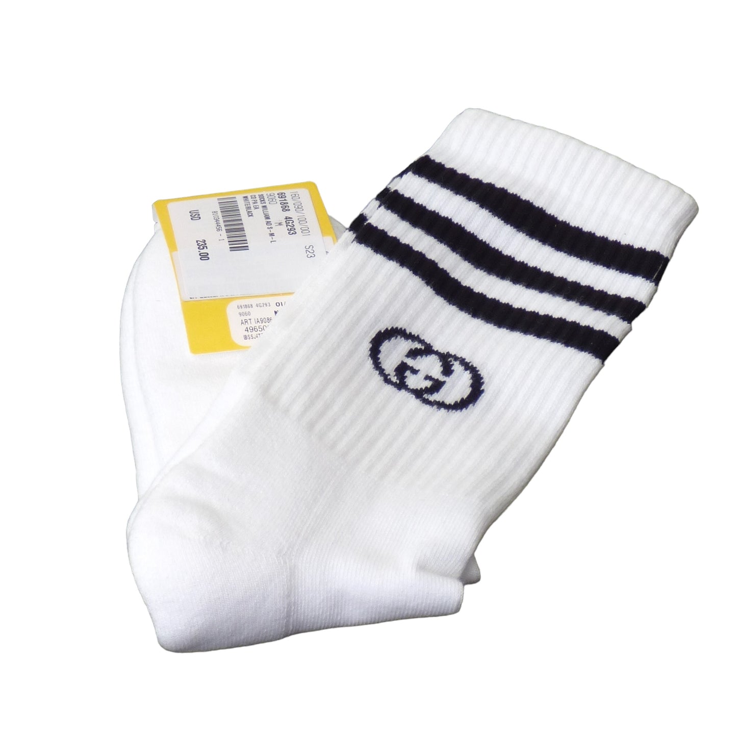 GUCCI X ADIDAS- NWT White & Black Cotton Crew Socks,Size Med