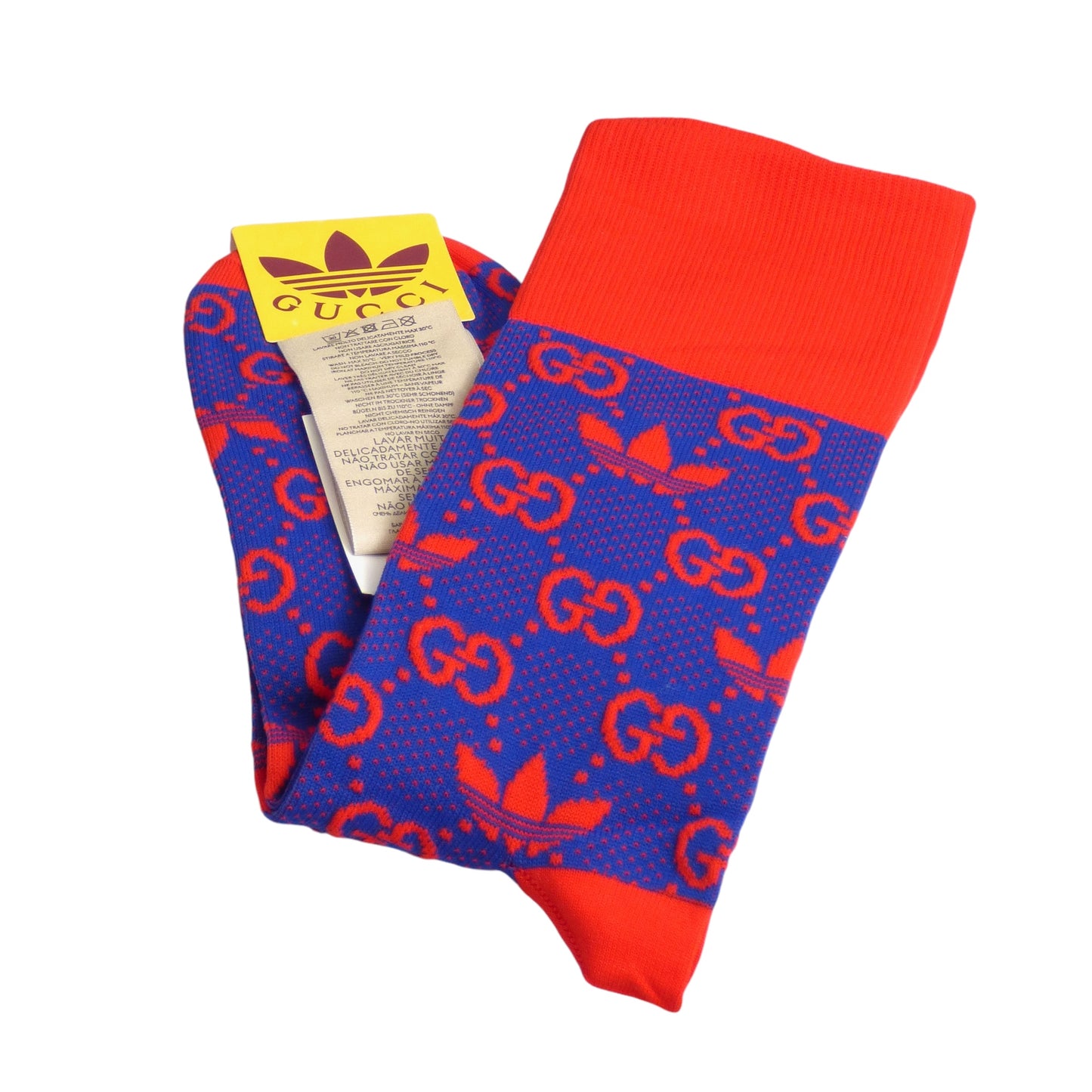 GUCCI X ADIDAS- NWT Red & Blue Logo Print Socks, Size M