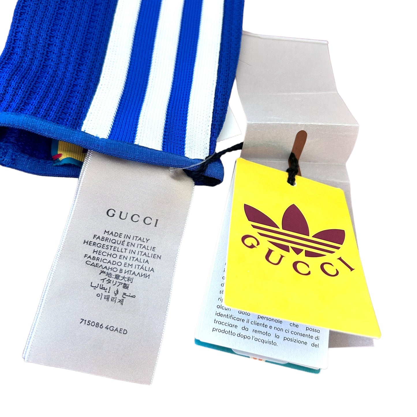 GUCCI X ADIDAS- Blue Logo Fingerless Gloves, Size Large