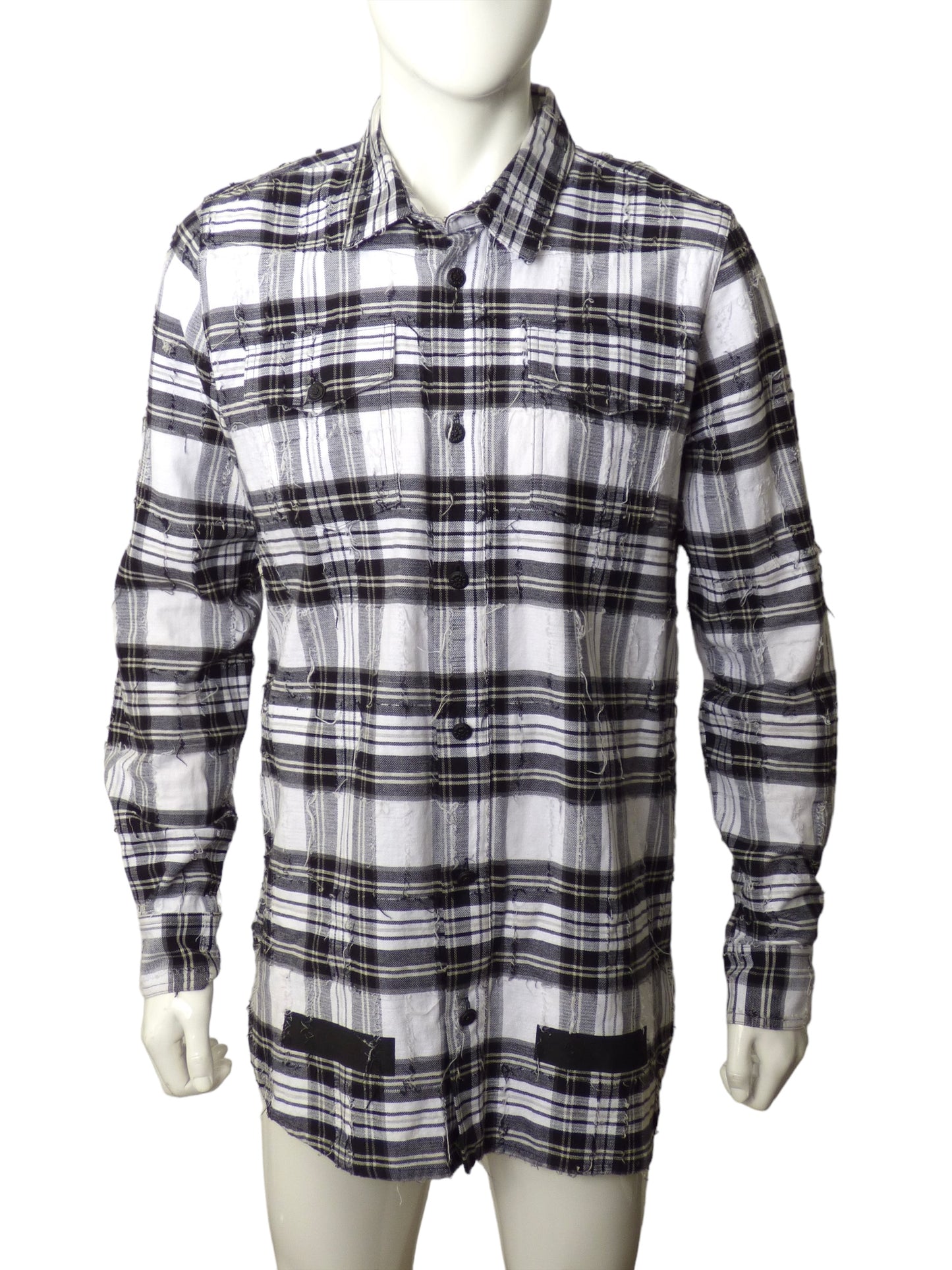 OFF WHITE- Distressed Cotton Flannel L/S Shirt, Size Medium