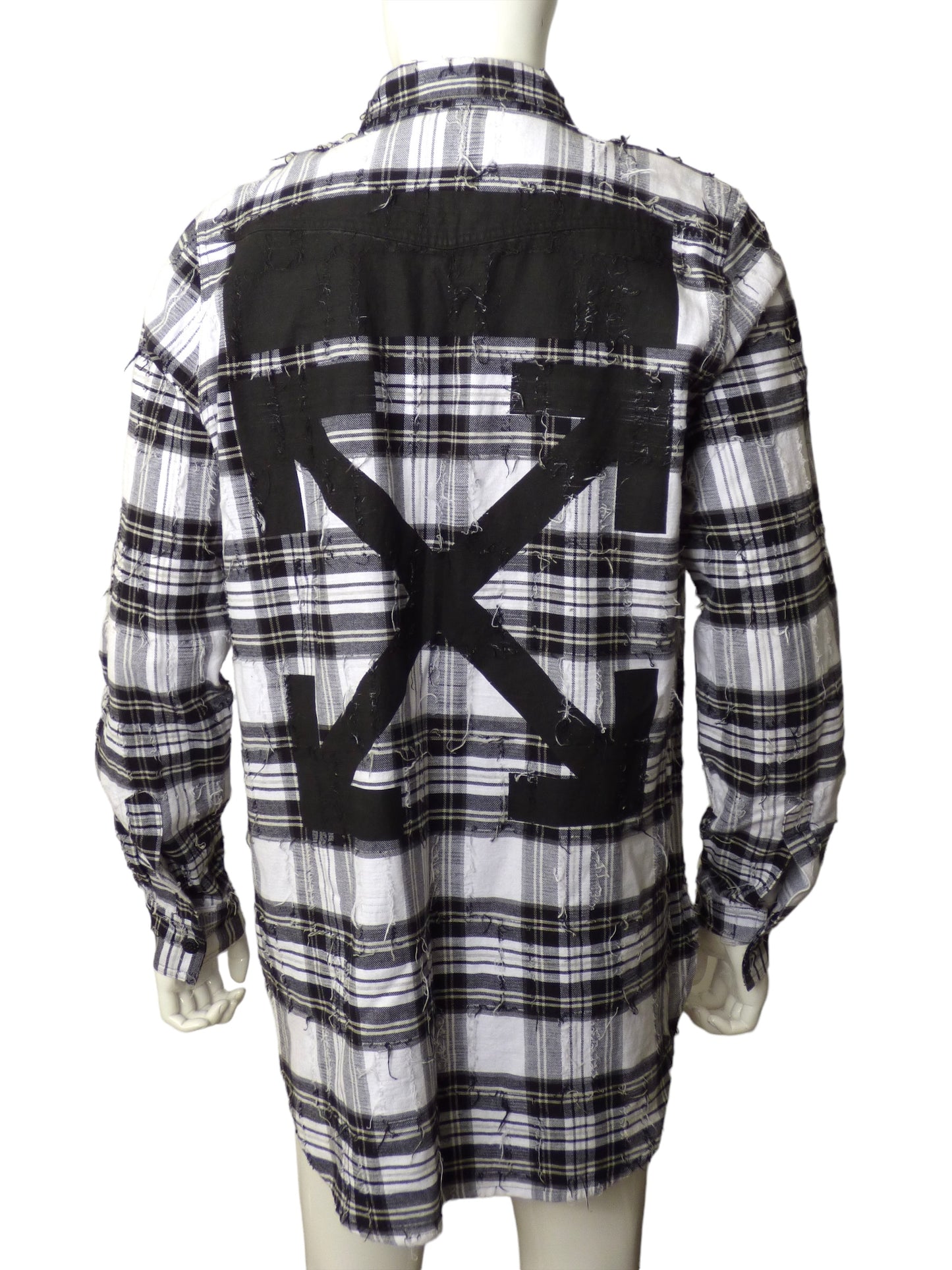 OFF WHITE- Distressed Cotton Flannel L/S Shirt, Size Medium