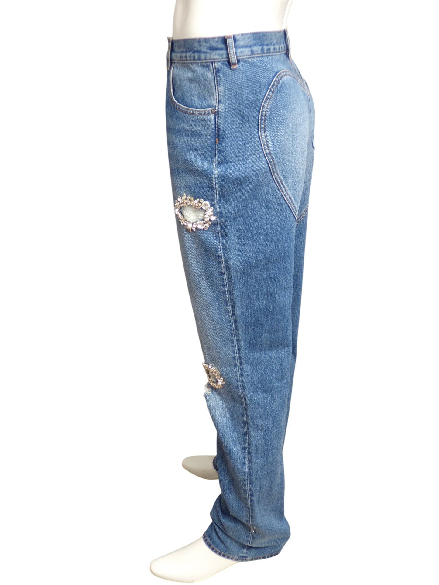 AREA- NWT Distressed Crystal Embellished Jeans, Size Waist 28"