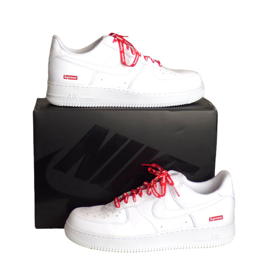 SUPREME X NIKE- NIB White Leather Air Force 1 Sneakers, Multiple Sizes Available