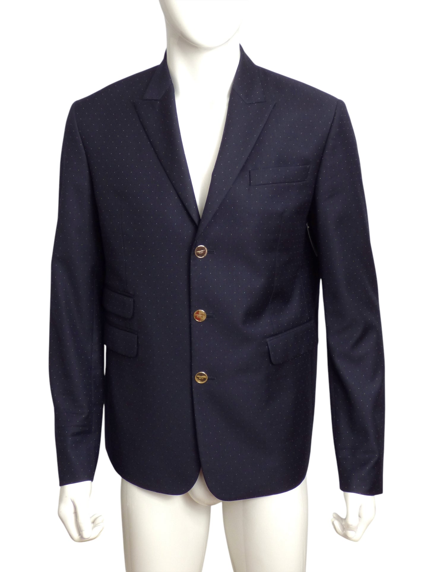 DSQUARED2- Navy Polka Dot Wool Blazer, Size XL