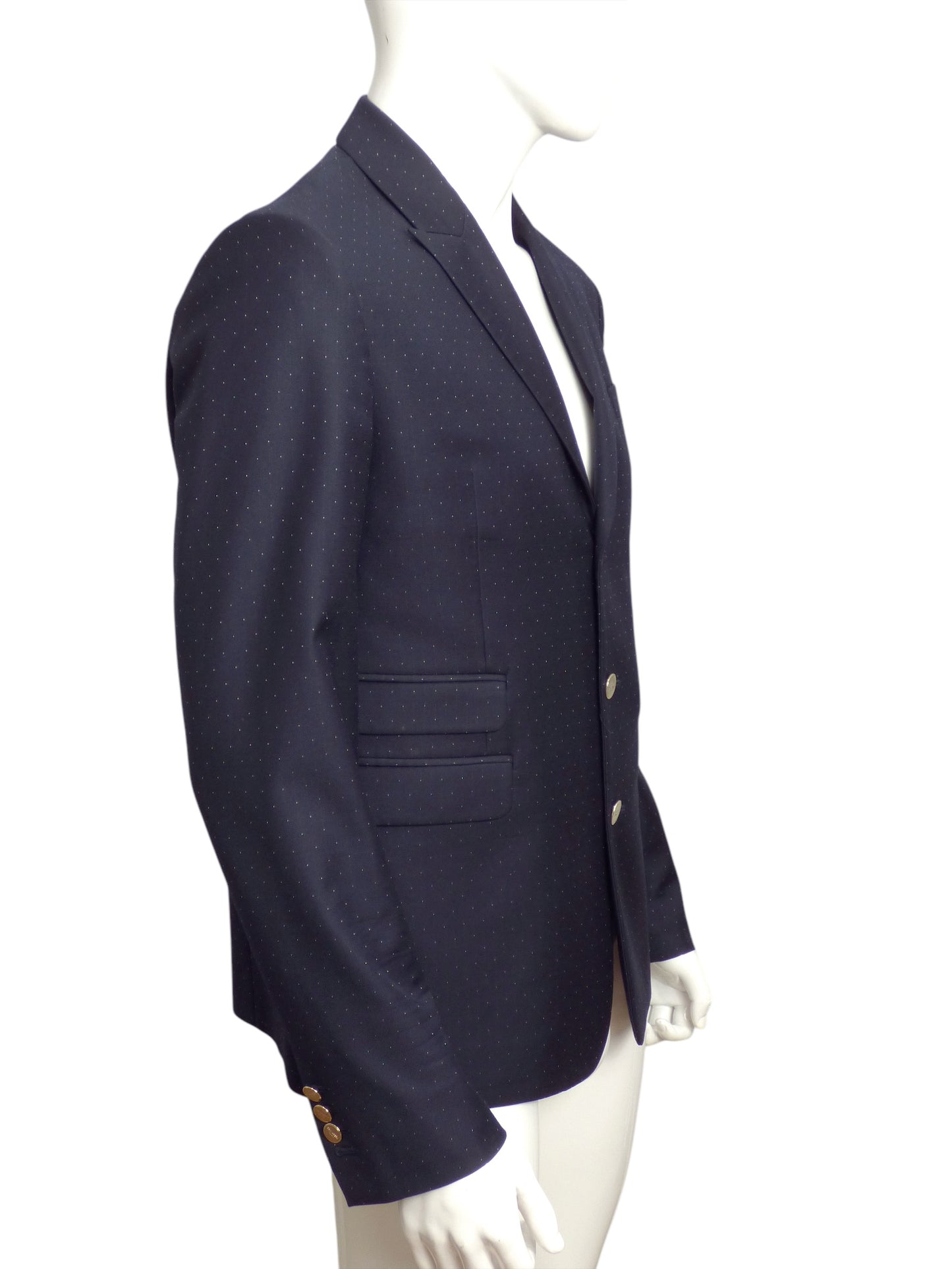 DSQUARED2- Navy Polka Dot Wool Blazer, Size XL